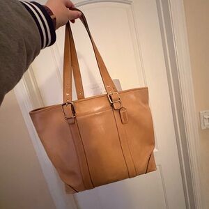 Coach Tan Leather Bag with Signature Pattern
